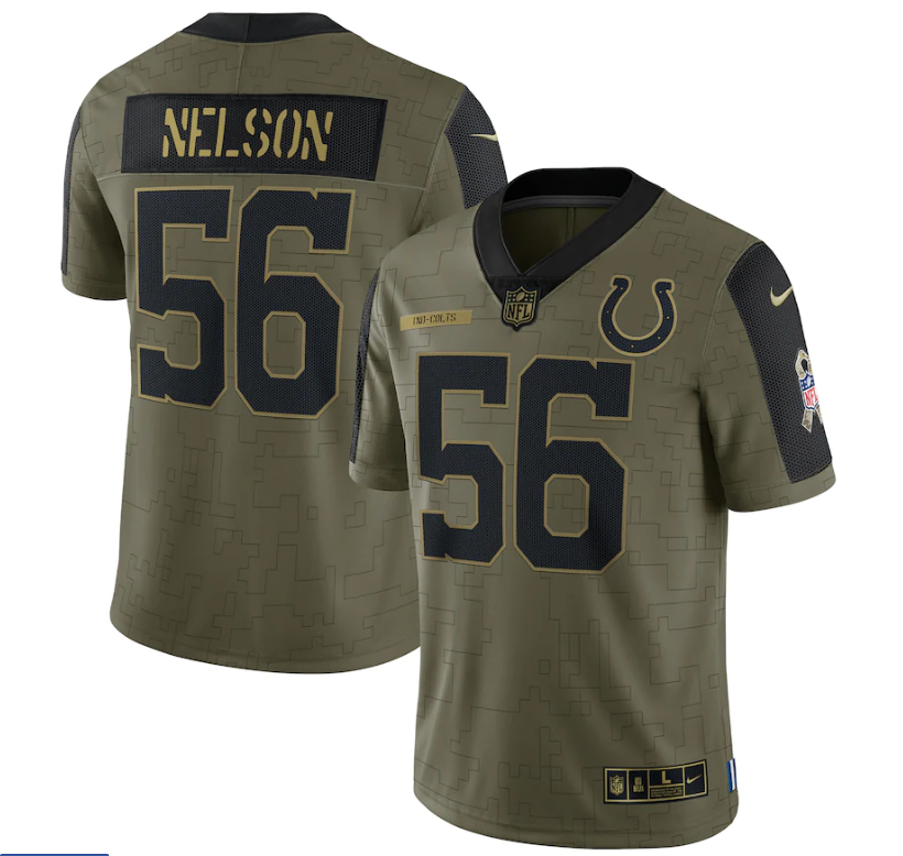 Men's Indianapolis Colts #56 Quenton Nelson 2021 Olive Salute To Service Limited Stitched Men's Indianapolis Colts #56 Quenton Nelson 2021 Olive Salute To Service Limited Stitched